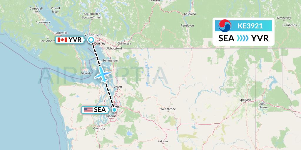 KE3921 Korean Air Flight Map: Seattle to Vancouver
