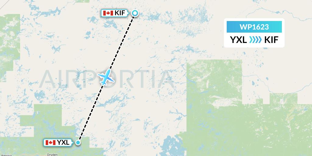 WP1623 Wasaya Airways Lp Flight Map: Sioux Lookout to Kingfisher Lake