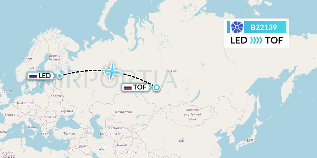 B22139 Belavia Flight Map: St. Petersburg to Tomsk