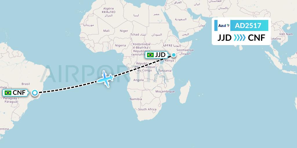 AD2517 Azul Brazilian Airlines Flight Map: Cruz Alta to Belo Horizonte