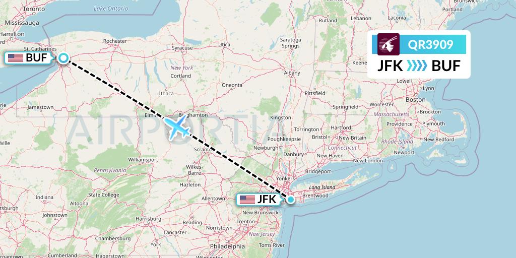 QR3909 Qatar Airways Flight Map: New York to Buffalo