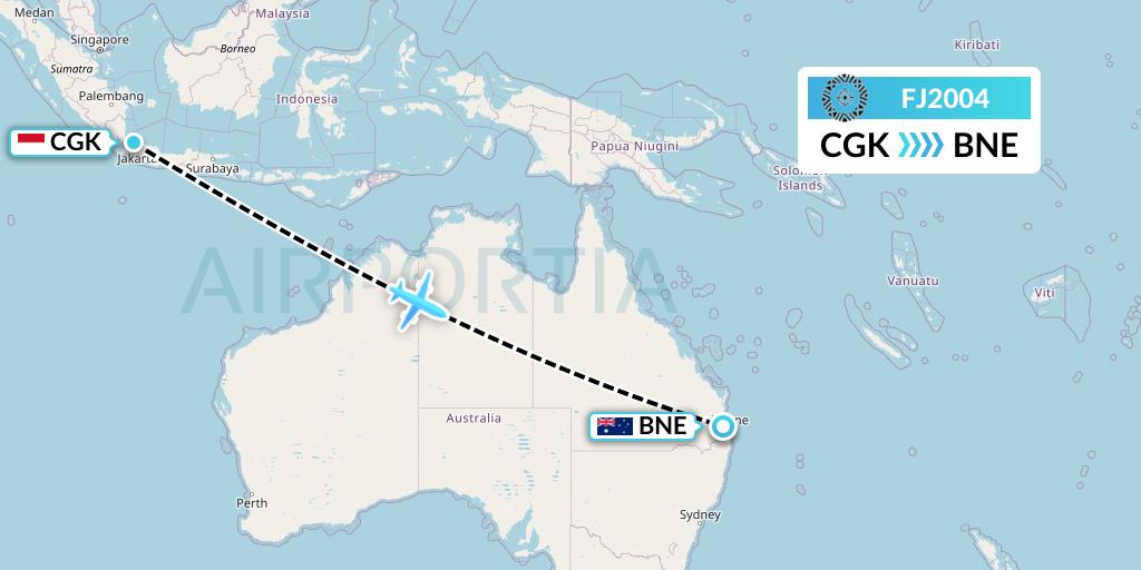 FJ2004 Fiji Airways Flight Map: Jakarta to Brisbane