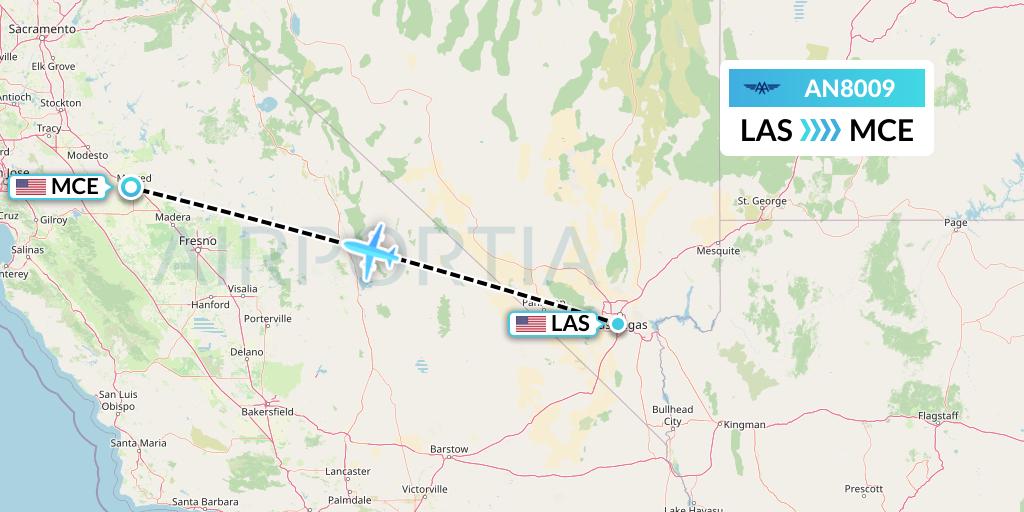 AN8009 Advanced Air Flight Map: Las Vegas to Merced