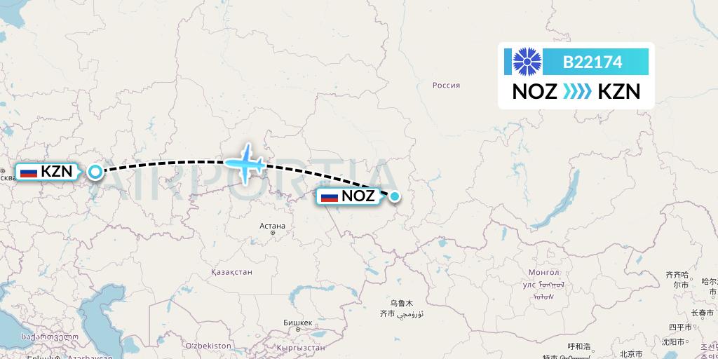 B22174 Belavia Flight Map: Novokuznetsk to Kazan