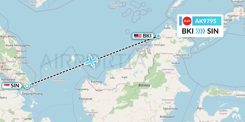 AK9795 AirAsia Flight Map: Kota Kinabalu to Singapore