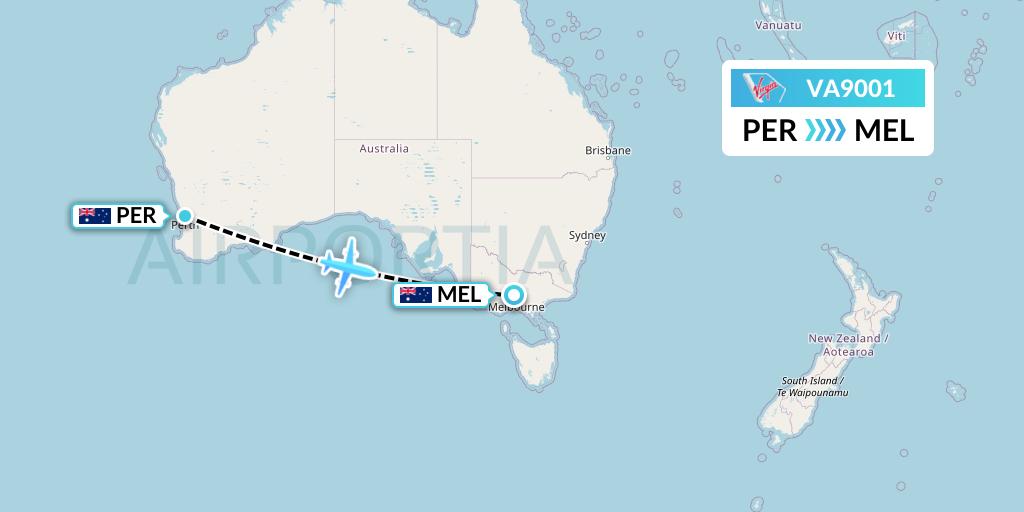 VA9001 Virgin Australia Flight Map: Perth to Melbourne