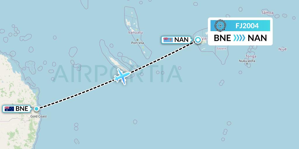 FJ2004 Fiji Airways Flight Map: Brisbane to Nadi