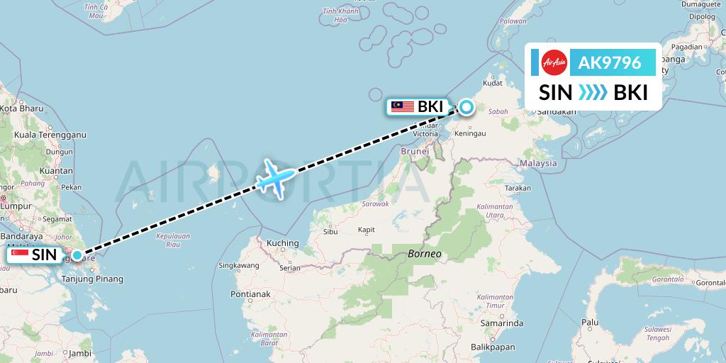 AK9796 AirAsia Flight Map: Singapore to Kota Kinabalu