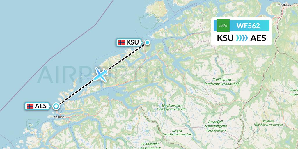 WF562 Wideroe Flight Map: Kristiansund to Alesund