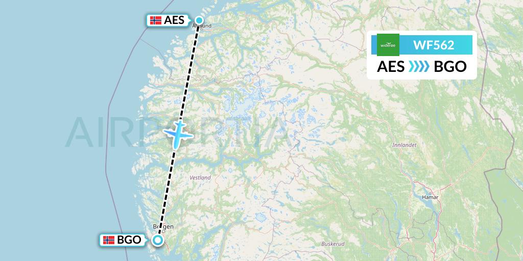 WF562 Wideroe Flight Map: Alesund to Bergen