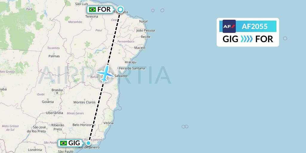 AF2055 Air France Flight Map: Rio de Janeiro to Fortaleza
