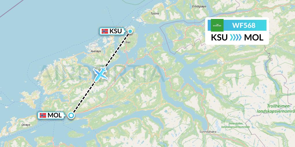 WF568 Wideroe Flight Map: Kristiansund to Molde