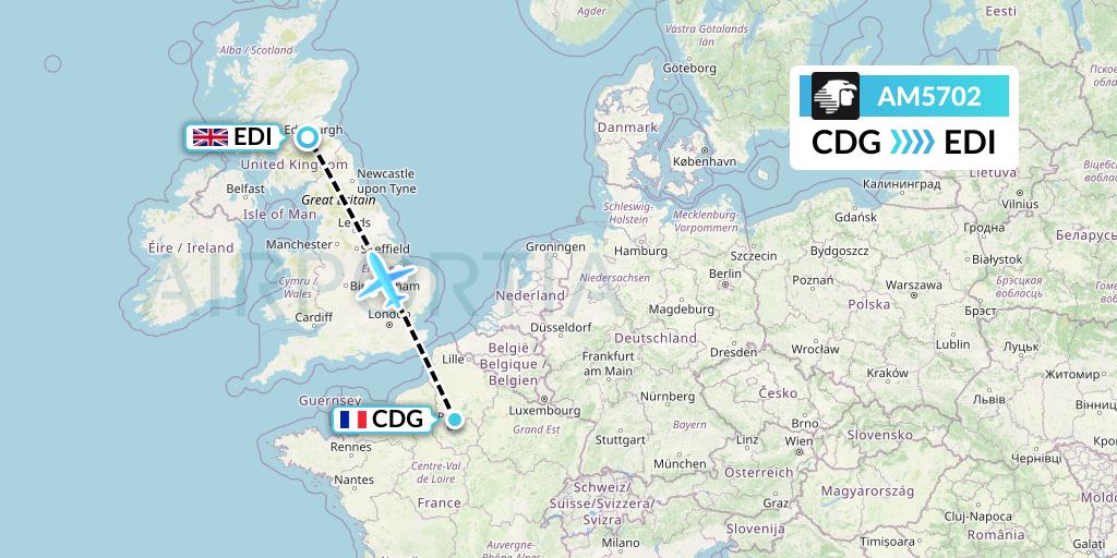 AM5702 Aeromexico Flight Map: Paris to Edinburgh