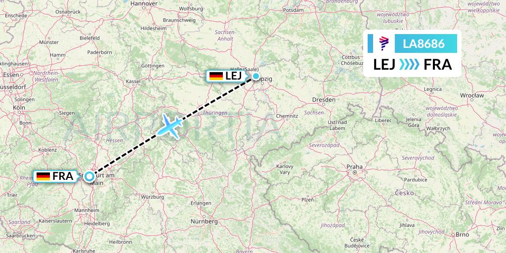 LA8686 LAN Airlines Flight Map: Leipzig to Frankfurt