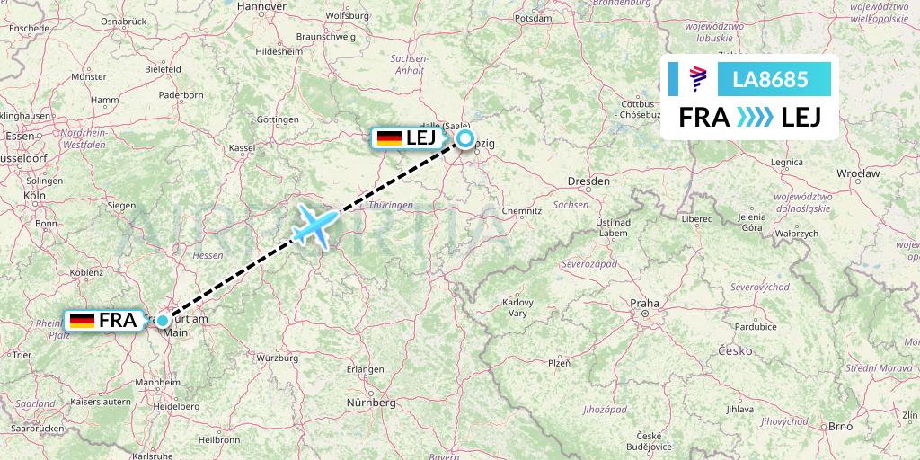 LA8685 LAN Airlines Flight Map: Frankfurt to Leipzig