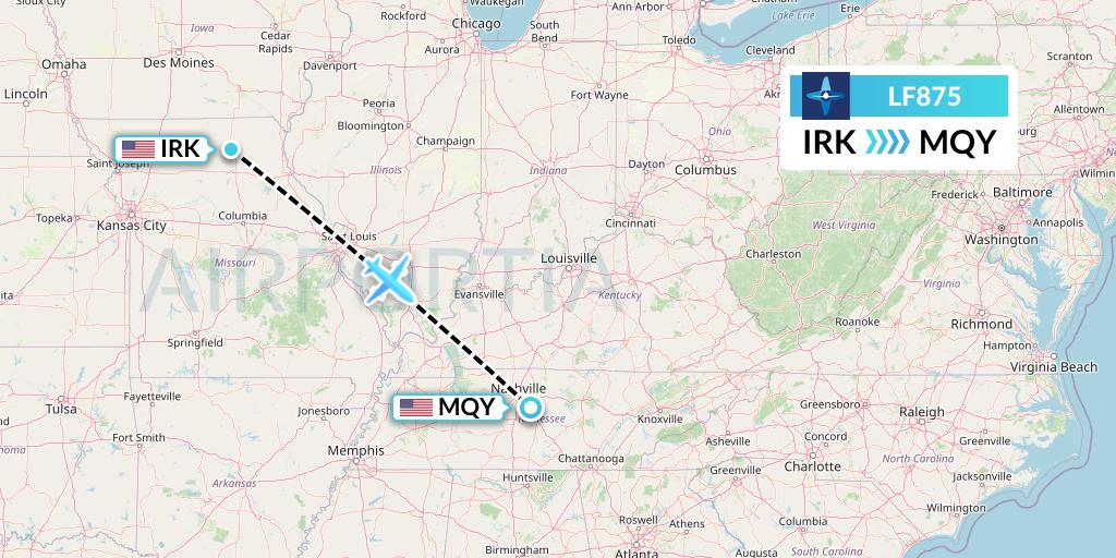 LF875 Corporate Flight Management Flight Map: Kirksville to Smyrna