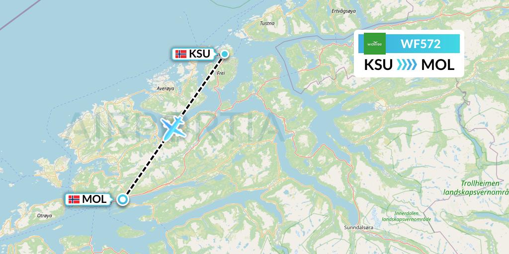 WF572 Wideroe Flight Map: Kristiansund to Molde