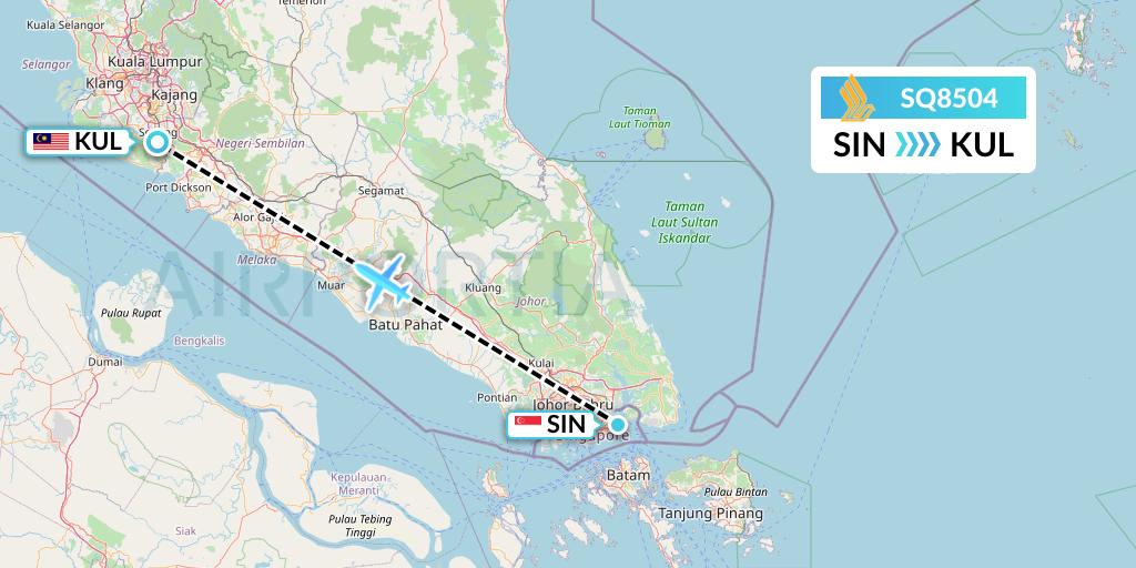 SQ8504 Singapore Airlines Flight Map: Singapore to Kuala Lumpur