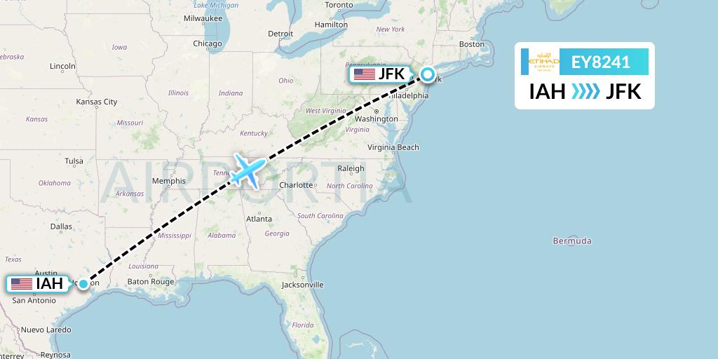 EY8241 Etihad Airways Flight Map: Houston to New York