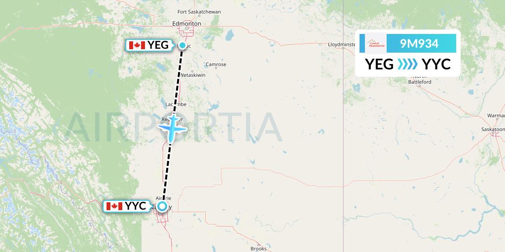 9M934 Central Mountain Air Flight Map: Edmonton to Calgary