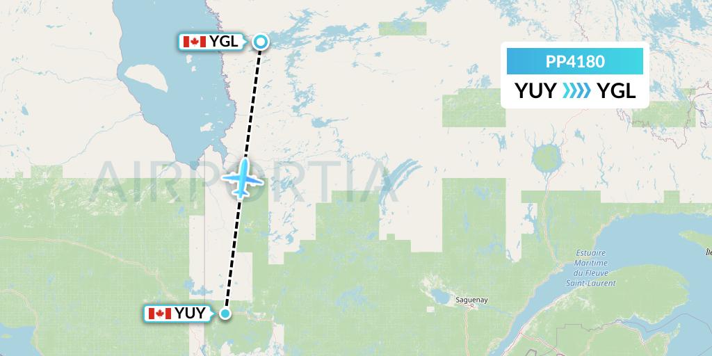 PP4180 Jet Aviation Business Jets Flight Map: Rouyn to La Grande Riviere