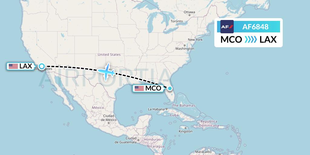 AF6848 Air France Flight Map: Orlando to Los Angeles