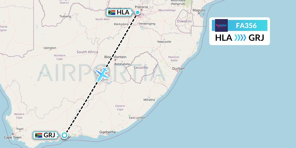 FA356 Safair Flight Map: Johannesburg to George