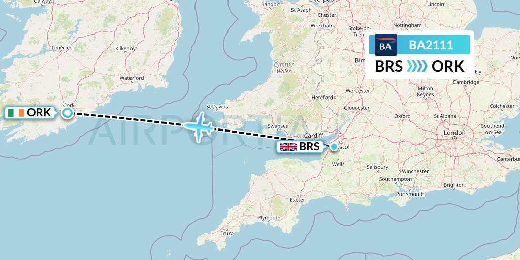 BA2111 British Airways Flight Map: Bristol to Cork