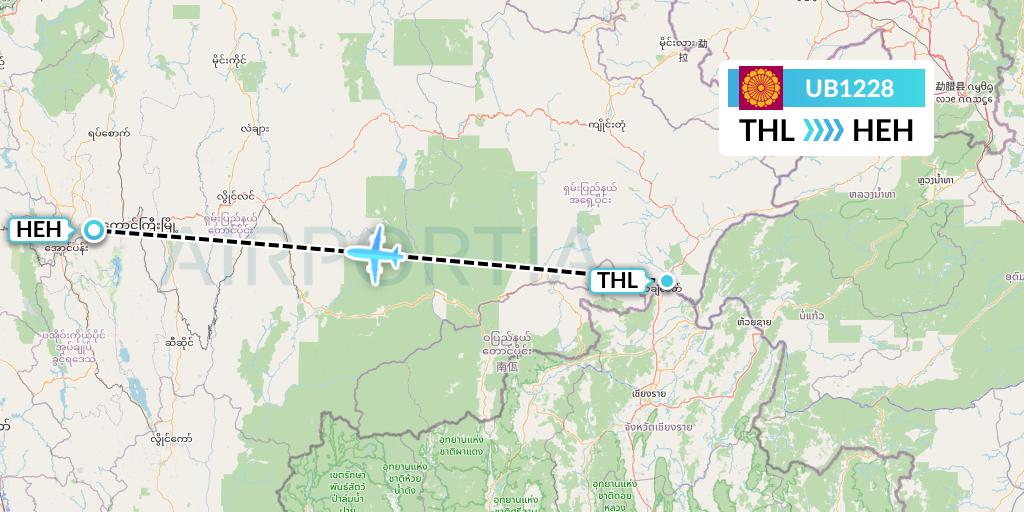 UB1228 Myanmar National Airlines Flight Map: Tachilek to Heho