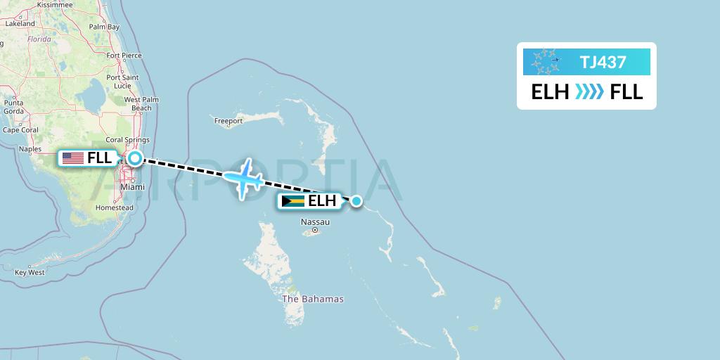 TJ437 Tradewind Aviation Flight Map: North Eleuthera to Fort Lauderdale