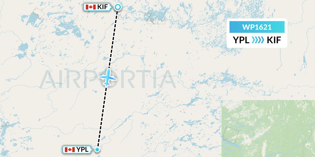 WP1621 Wasaya Airways Lp Flight Map: Pickle Lake to Kingfisher Lake