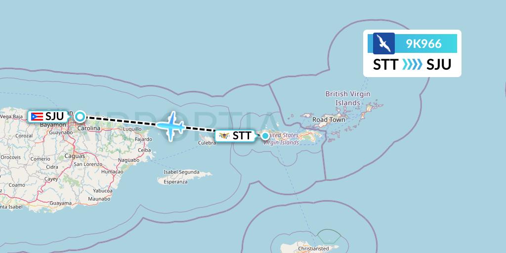 9K966 Cape Air Flight Map: St. Thomas to San Juan