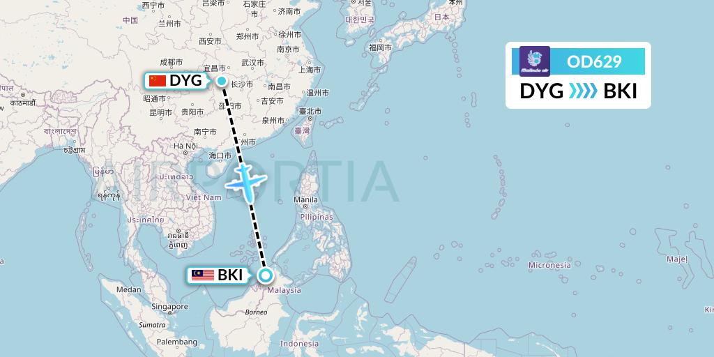 OD629 Batik Air Malaysia Flight Map: Dayong to Kota Kinabalu