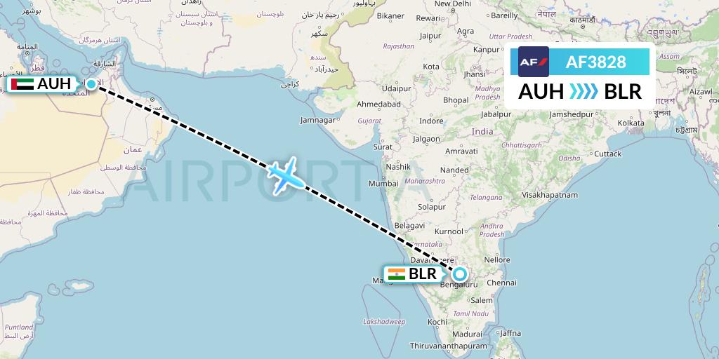 AF3828 Air France Flight Map: Abu Dhabi to Bangalore