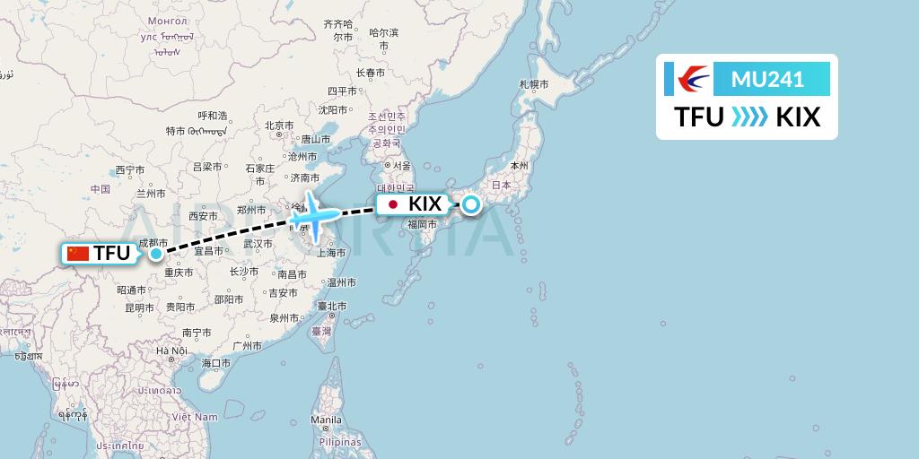 MU241 China Eastern Airlines Flight Map: Chengdu to Osaka