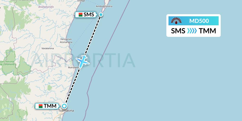 MD500 Air Madagascar Flight Map: Saint Marie to Madagascar