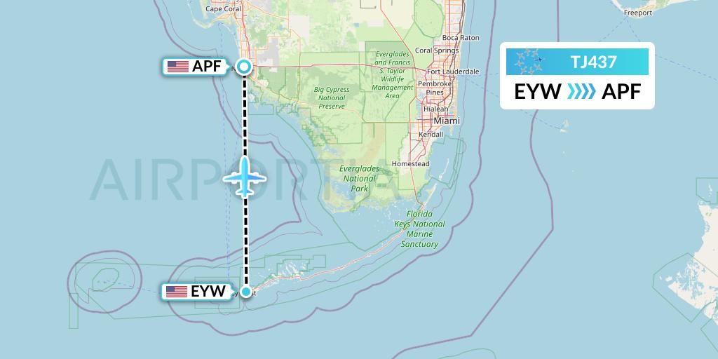 TJ437 Tradewind Aviation Flight Map: Key West to Naples