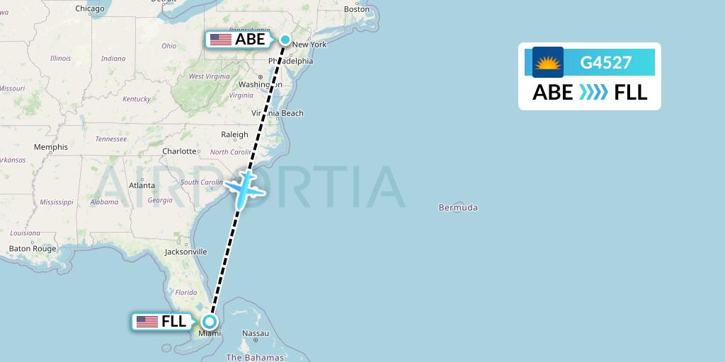 G4527 Allegiant Air Flight Map: Allentown to Fort Lauderdale