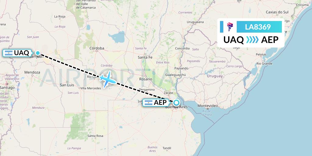 LA8369 LAN Airlines Flight Map: San Juan to Buenos Aires