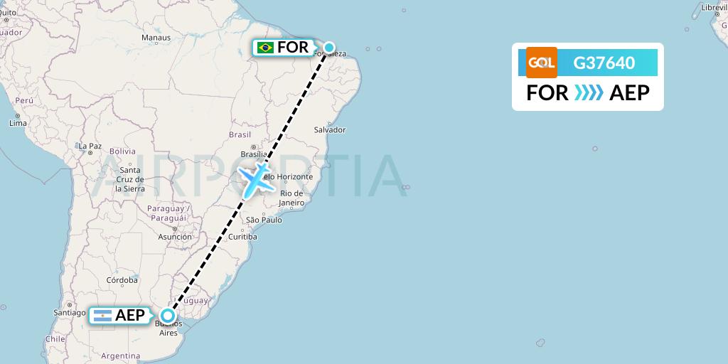 G37640 GOL Transportes Aeros Flight Map: Fortaleza to Buenos Aires