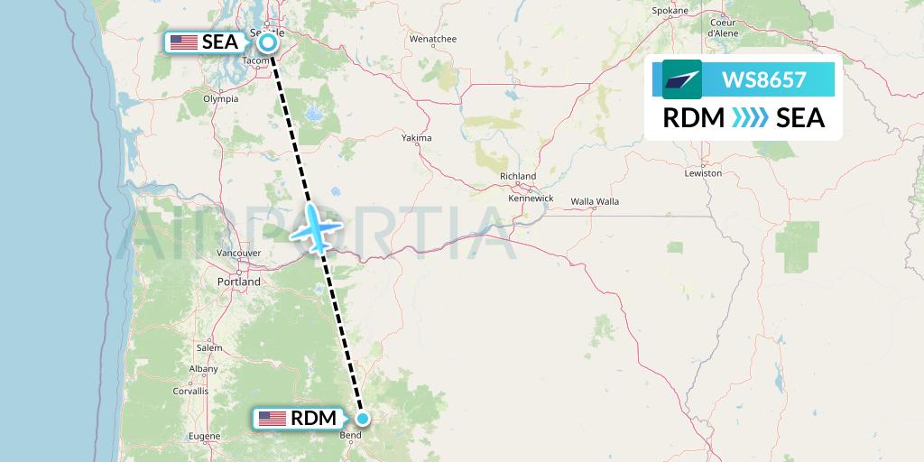 WS8657 WestJet Flight Map: Redmond to Seattle