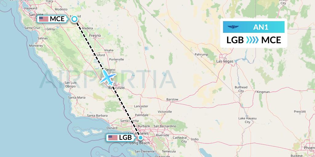 AN1 Advanced Air Flight Map: Long Beach to Merced