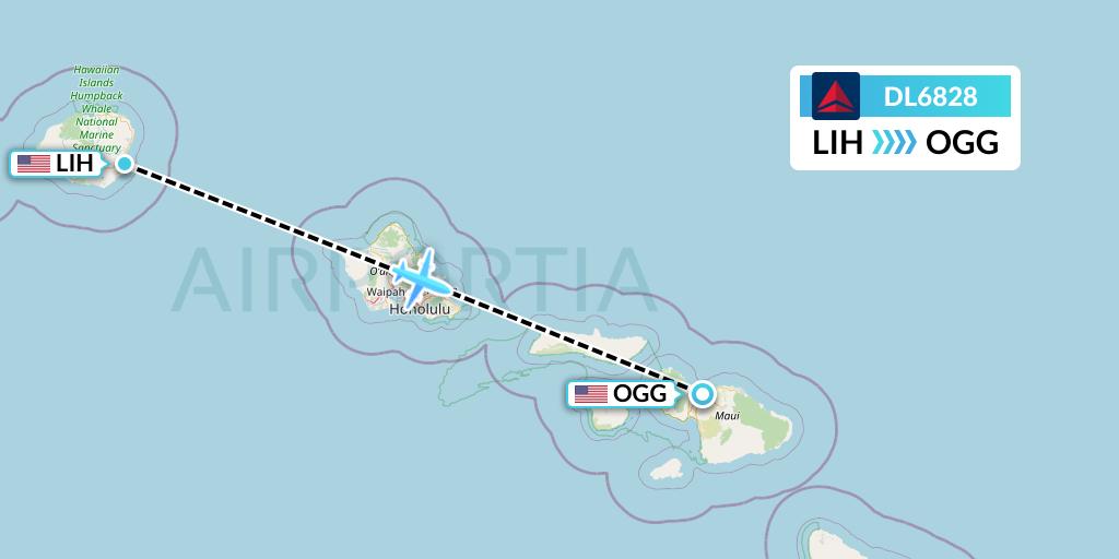 DL6828 Delta Air Lines Flight Map: Lihue to Kahului