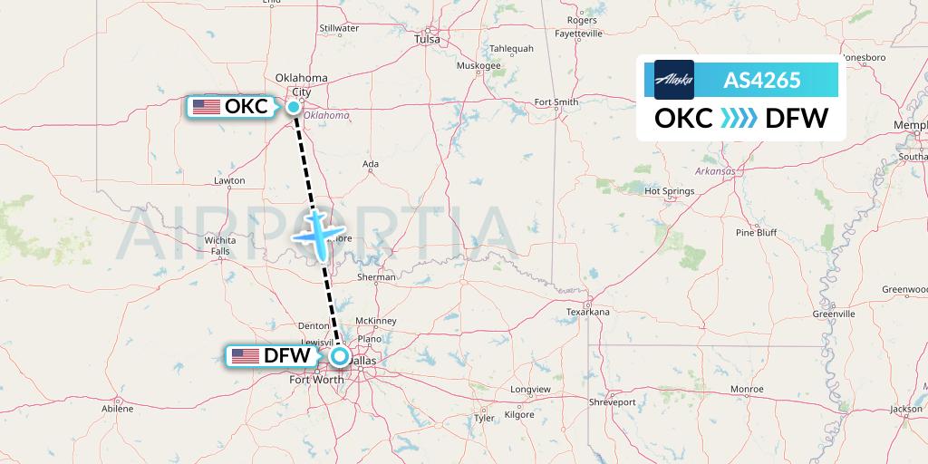 AS4265 Alaska Airlines Flight Map: Oklahoma City to Dallas