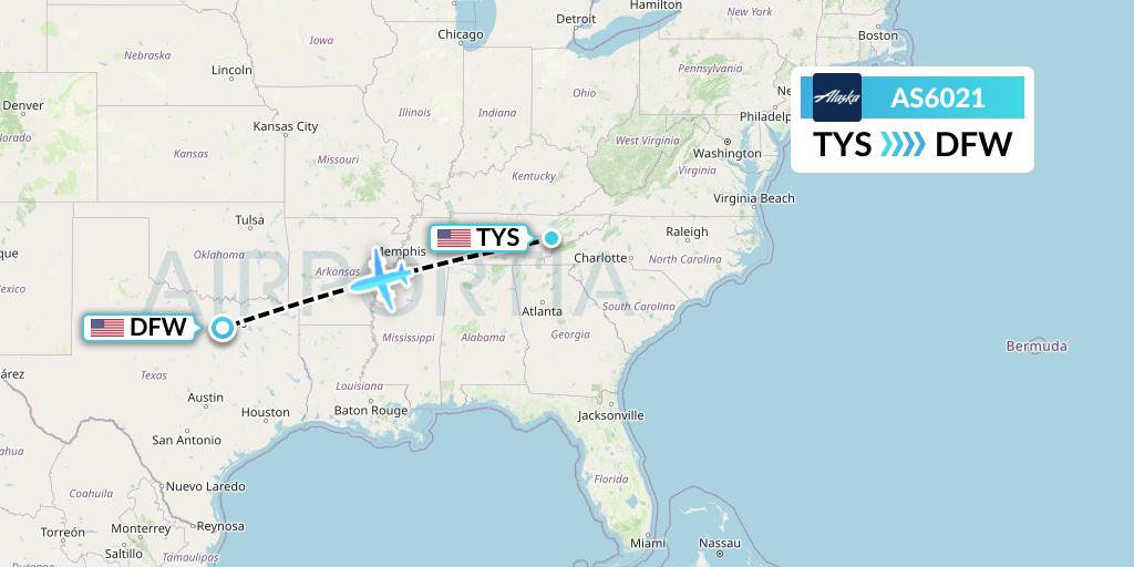 AS6021 Alaska Airlines Flight Map: Knoxville to Dallas