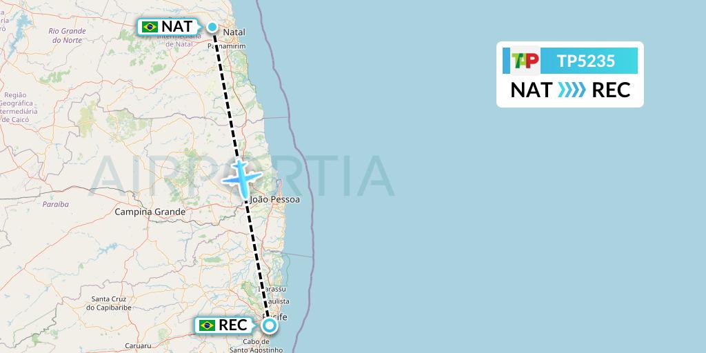 TP5235 TAP Portugal Flight Map: Natal to Recife