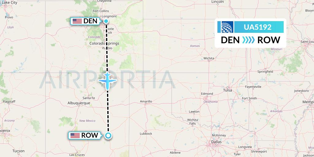 UA5192 United Airlines Flight Map: Denver to Roswell