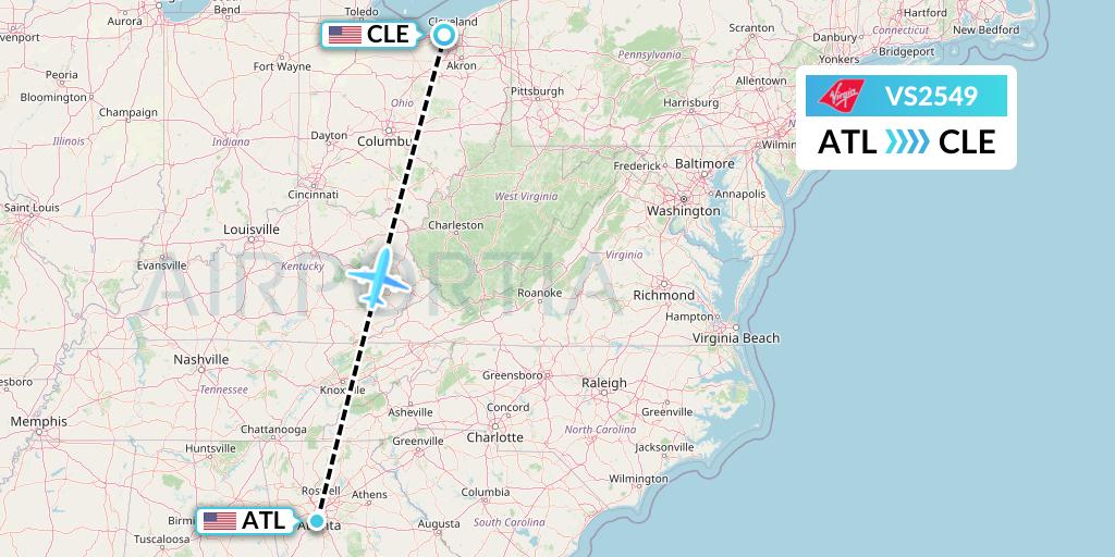 VS2549 Virgin Atlantic Airways Flight Map: Atlanta to Cleveland