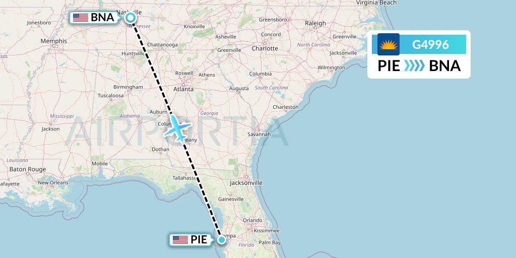 G4996 Allegiant Air Flight Map: St. Petersburg to Nashville
