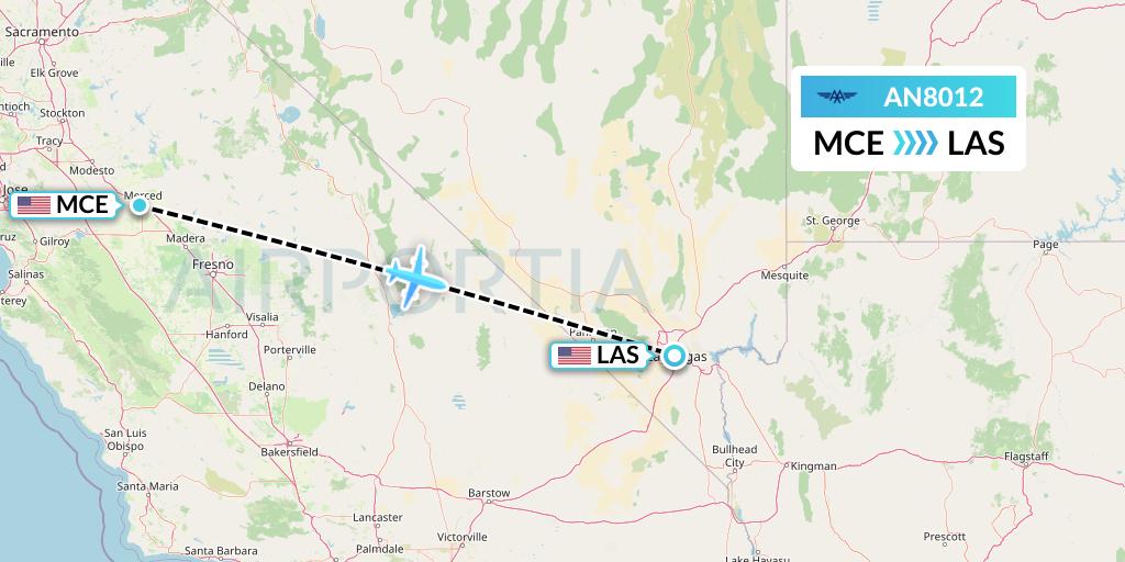 AN8012 Advanced Air Flight Map: Merced to Las Vegas